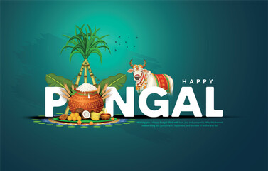 Vector illustration of Happy Pongal Holiday Harvest Festival of Tamil Nadu South India greeting vector background © RMAKE