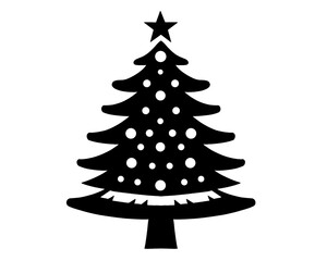 Christmas tree silhouette, icon isolated on white background, type 11
