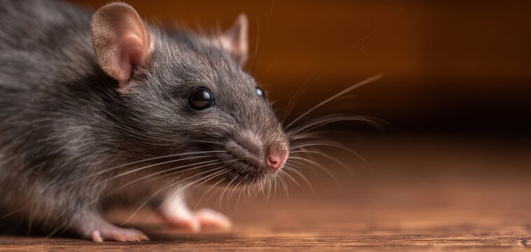 The Rat Exploring a Wooden Surface in Warm Natural Light