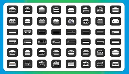 Collection of stylized hamburger icons, arranged in a grid against a vibrant, gradient background. The icons have a simple, monochromatic design