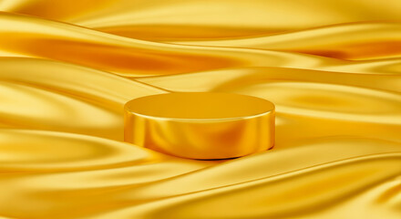 Circular booth with a wavy gold silk background
