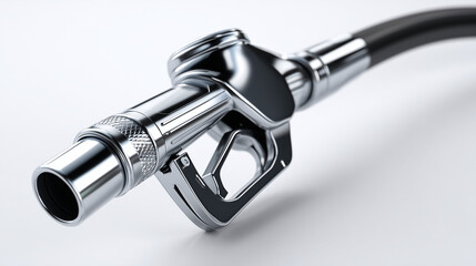 Close up of a modern black metallic fuel pump nozzle. Clean industrial detail representing gasoline refueling, energy supply, and transportation infrastructure.