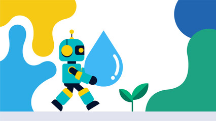 Mini Eco Robot Water Carrier - Modern Flat Illustration - World Water Day