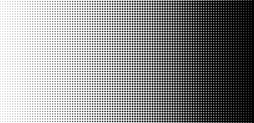 Black vector dot pattern. Dotted halftone background. Faded half tone effect point noise gradient. Digital pixel grain dust. Grainy duotone stipple texture. Modern geometric bg. Ink spray gradation