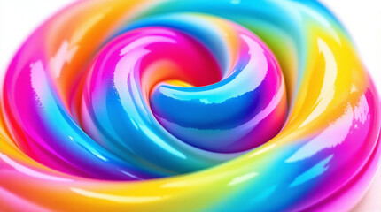 Macro close-up texture of shiny rainbow spiral candy with vibrant colors and glossy reflection