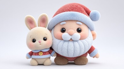 Fototapeta premium Cute Santa Claus and Rabbit Duo Festive Holiday Characters Dressed in Christmas Outfits Cheerful Duo