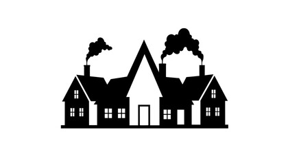 Fototapeta premium Silhouette of a symmetrical house with smoke coming from chimneys.