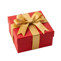 Red holiday gift box with golden bow, isolated