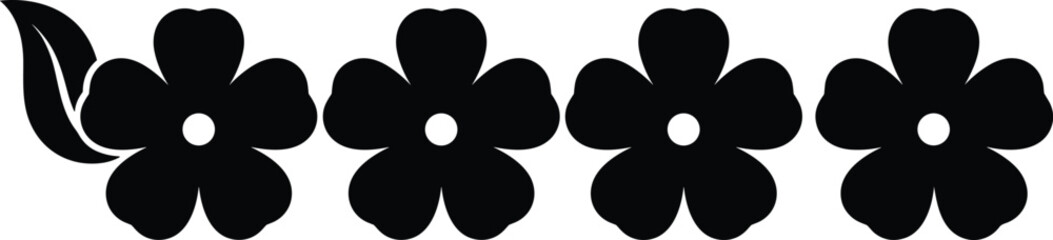Floral silhouette border, black flower vector, decorative petal design, leaf accent, symmetrical pattern, minimalist botanical artwork, white background