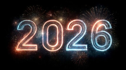 2026 Happy New Year celebration background with golden fireworks and sparkling confetti festive holiday party vector illustration for greeting cards banners and digital design projects