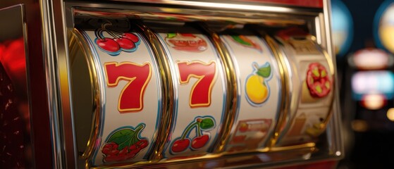 The Slot Machine Reels with Lucky Sevens Cherries and Classic Fruit Symbols