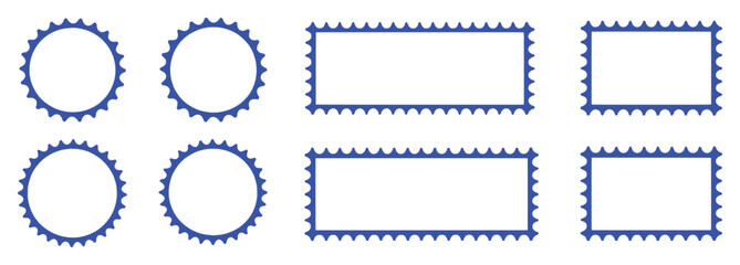 Collection of Blue Perforated Stamp Borders: Circular and Rectangular Frames