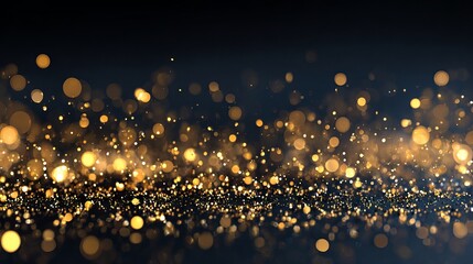 Abstract festive dark background with shimmering gold glitter and soft bokeh lights perfect for New Year birthday and holiday celebration party backdrop