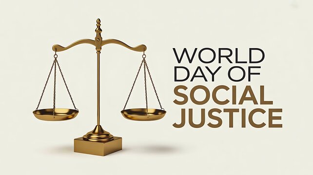 Golden Justice Scales with World Day of Social Justice Text on Neutral Background for Human Rights Awareness
- Powered by Adobe