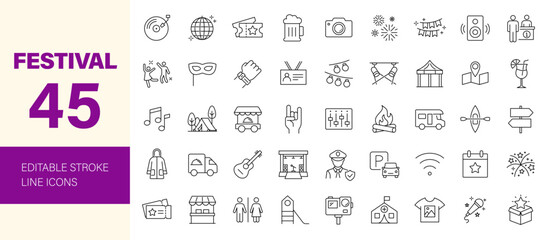 Festival icon set. Editable line icons. Vector illustration. © Dear Lala