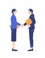 商談が成立したシーン 握手で契約を交わす2人のビジネスウーマン ベクターイラスト素材