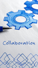 Collaboration Gears Sketch Ball Pen Blue Paper Text Vertical 