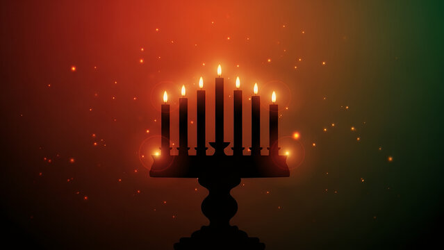 Kwanzaa festival, warm red green gradient, kinara silhouette with gentle light glow 