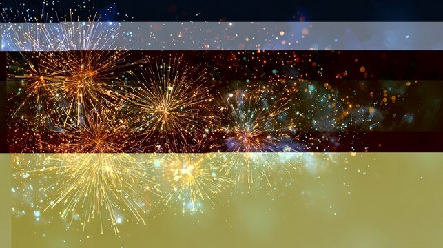 Fireworks explosion bokeh lights on black background festive glitter confetti for New Year Christmas Diwali wedding party celebration night event backdrop - Powered by Adobe