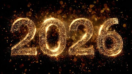 Golden 2026 Happy New Year fireworks blast with glittering countdown numbers and bokeh lights festive holiday celebration party background