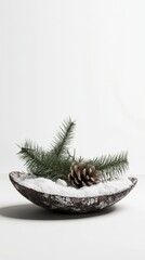 Minimal Christmas insect tray featuring natural greens and pinecones, creating a festive ambiance for reptile topaz display with copy space
