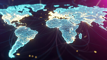 Digital World Map: Global Network, Big Data, and Technology Connections