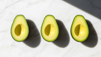 Three Perfect Avocado Halves: Healthy Fats & Guacamole Ingredient
