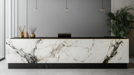 Real estate office reception counter mockup front interior registration copy space desk design indoor decoration front view decoration three-dimensional