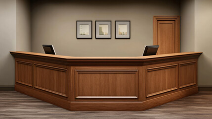 Real estate office reception counter mockup front interior registration copy space desk design indoor decoration front view decoration three-dimensional