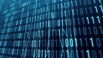 Digital code background with ones and zeros overlayed with network lines