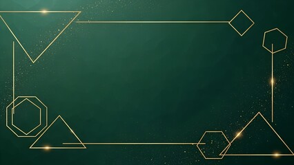 Elegant geometric gold frame on dark emerald green textured background
