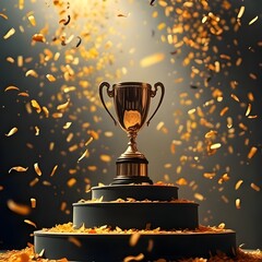 월계관 장식 가운데 시상식 크리스탈 트로피 사진 A picture of the crystal trophy of the award ceremony among the decorations of the laurel crown