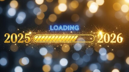 New year loading bar transitioning from 2025 to 2026