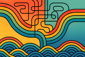 Colorful Paths of Connection: A dynamic illustration where flowing lines and vibrant hues intertwine, creating a captivating visual narrative of pathways and interconnectedness.