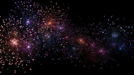 Happy New Year celebration with sparkling glitter and colorful fireworks in night sky festive holiday party background for greeting cards banners and social media design