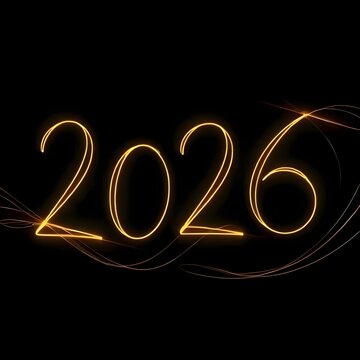 In the black background, neon yellow is handwritten in 2026. Happy New Year블랙 배경 가운데 네온 노란색으로 2026 손글씨쓰여잇다 해피뉴이어