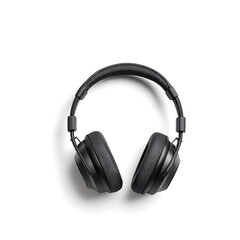 Fototapeta premium Black over ear wireless headphones isolated on a clean white background with soft shadow detail