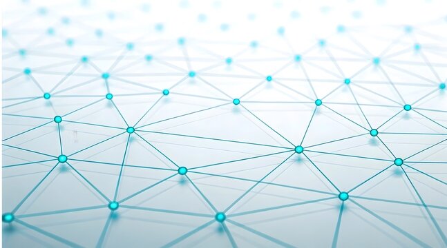 Stunning abstract network grid with glowing blue nodes symbolizing global connection and digital data flow - Powered by Adobe