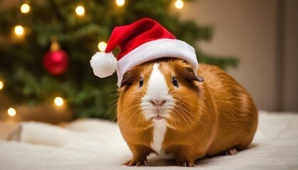 a guinea pig wearing a santa hat