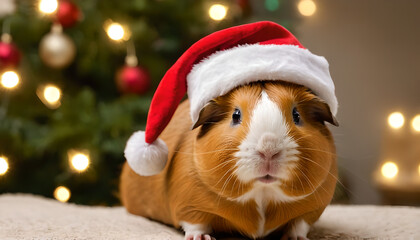 a guinea pig wearing a santa hat