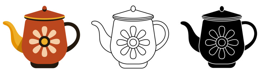 Kettle and teapots isolated vector illustration