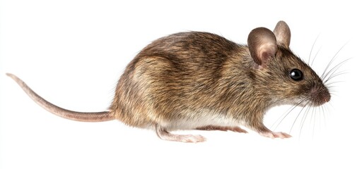 The Mouse Profile on a White Background Showing Brown Fur and Whiskers