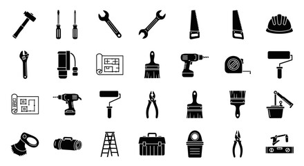 Various Hand Tools and Power Tools Isolated on White Background for Home Improvement and DIY