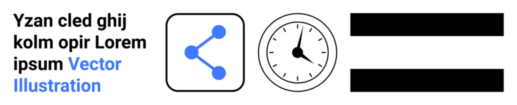 Social media, communication, time management, scheduling, equality, human rights. Minimalist icons include a share symbol, a clock and parallel bars. Social media and communication