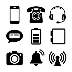 Phone Icon Set. Vector Design Pack Isolated on White Background. Grunge Stamp Vector Illustration.