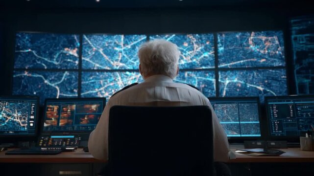 Elderly Male Power Grid Operator in Control Room