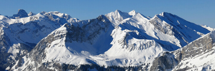 Snow covered mountains in Central Switzerland.