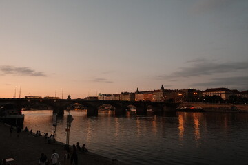 Fototapeta premium Prague Charles Bridge Evening River Reflections