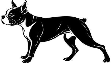 Boston Terrier Dog Silhouette Jumping: Black and White Vector Pet