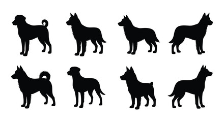 Silhouette collection displaying various breeds of dogs in different poses